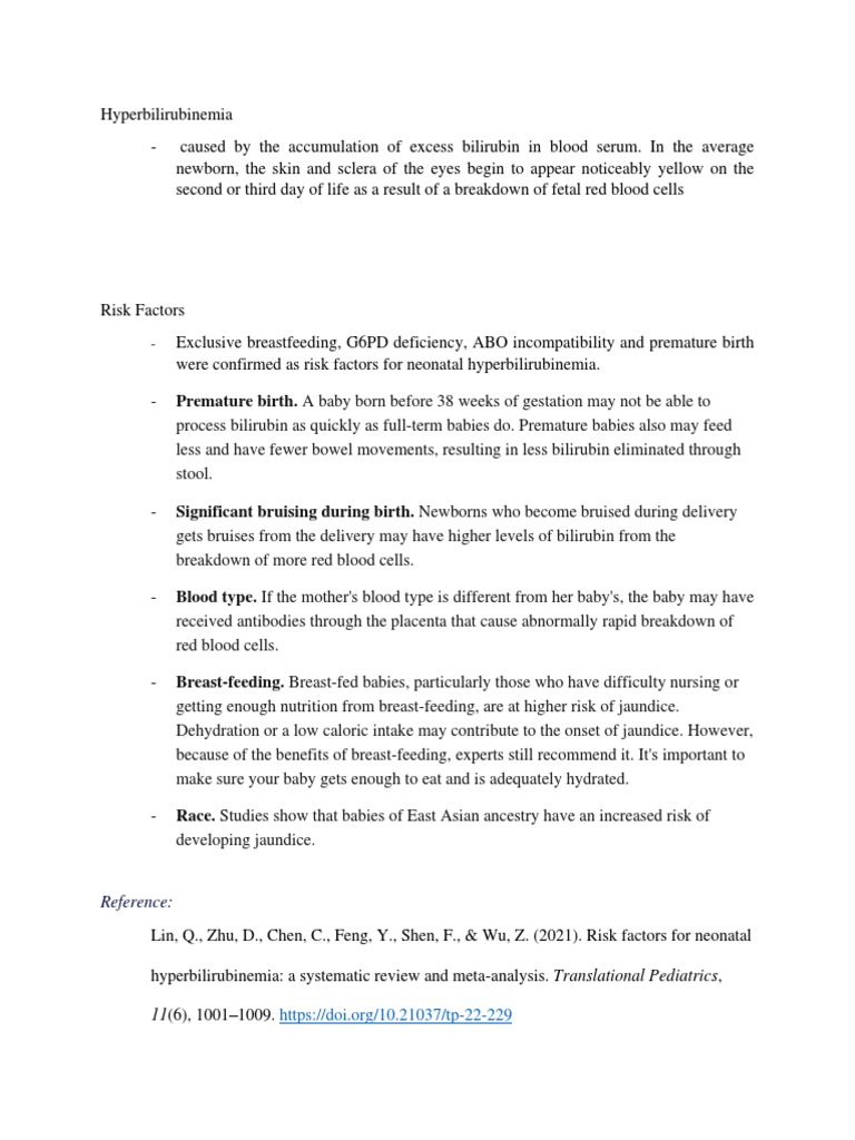 Hyperbilirubinemia PDF Breastfeeding Human Diseases And Disorders