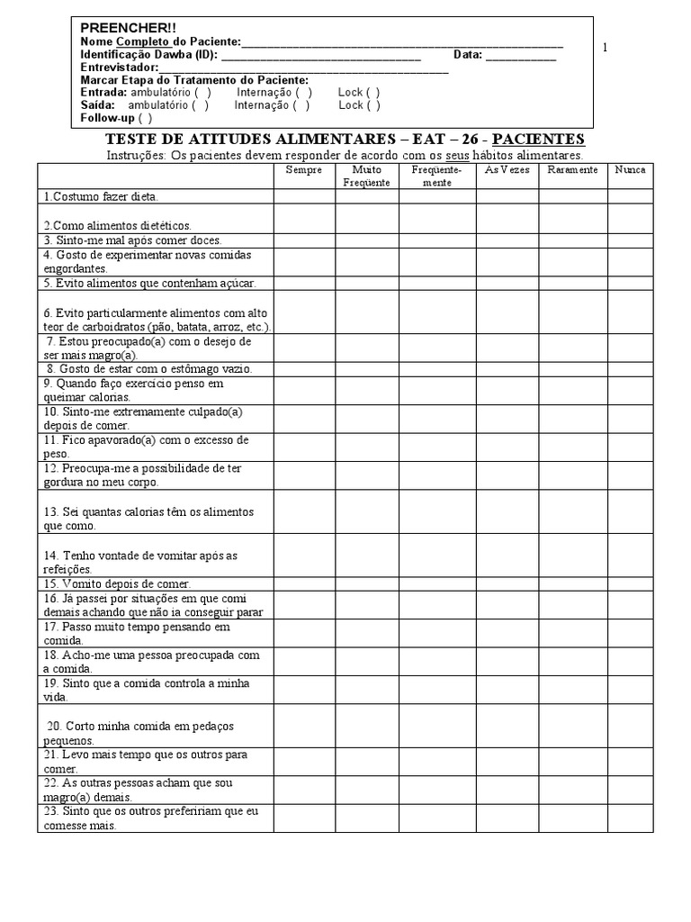 Teste de Atitudes Alimentares (EAT) | PDF