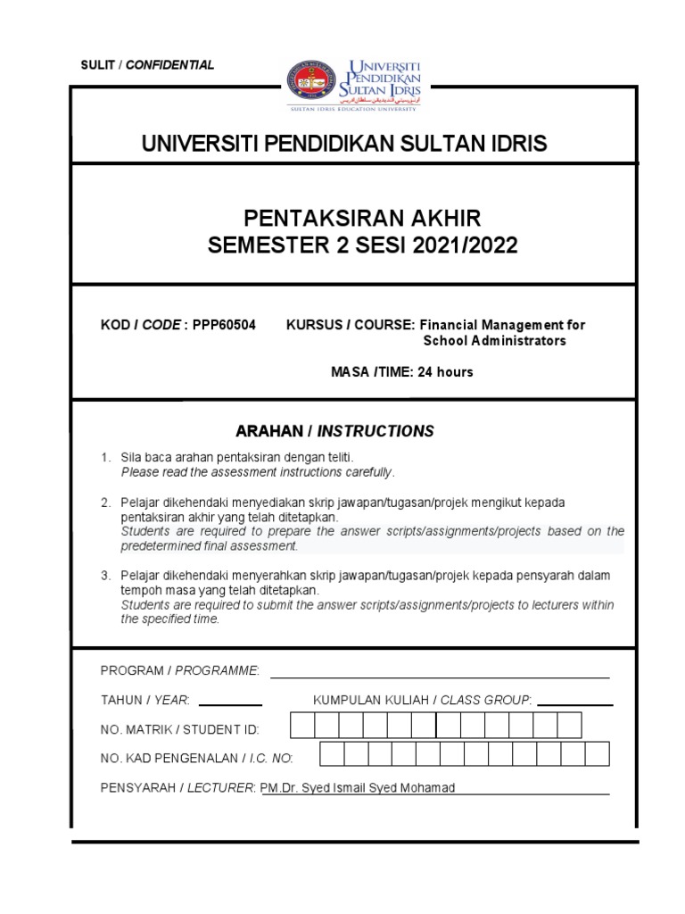 Final Assessment PPP60504 M212 | PDF
