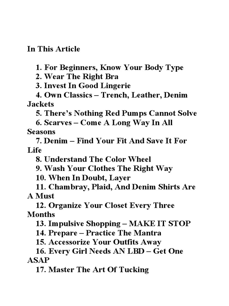 Essential Fashion Tips Infographic Under 40 Characters Pdf