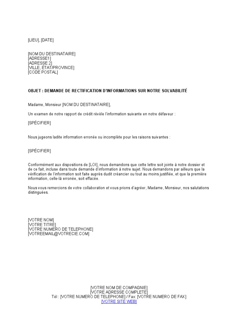 Demande de rectification de solvabilité | PDF | Finance et gestion ...