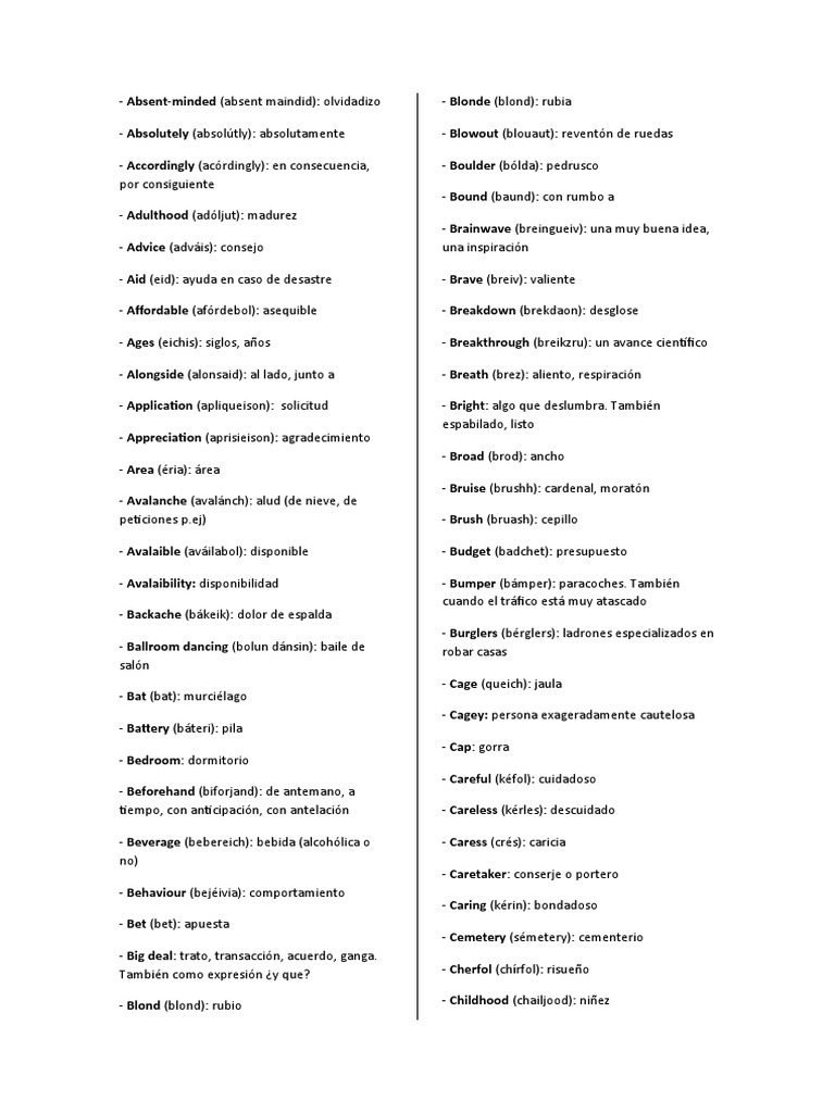 Vocabulario Nivel Avanzado Ingles Pdf
