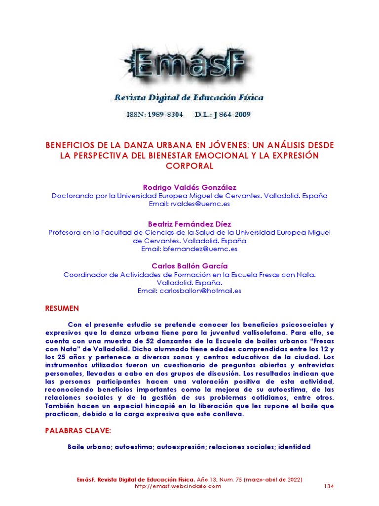Beneficios de la danza urbana en jóvenes | PDF | Bailes | Las emociones