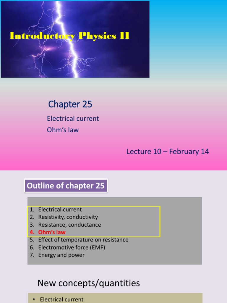 Lecture 10 Chapter 25 Part 1 PDF Electric Current Electrical