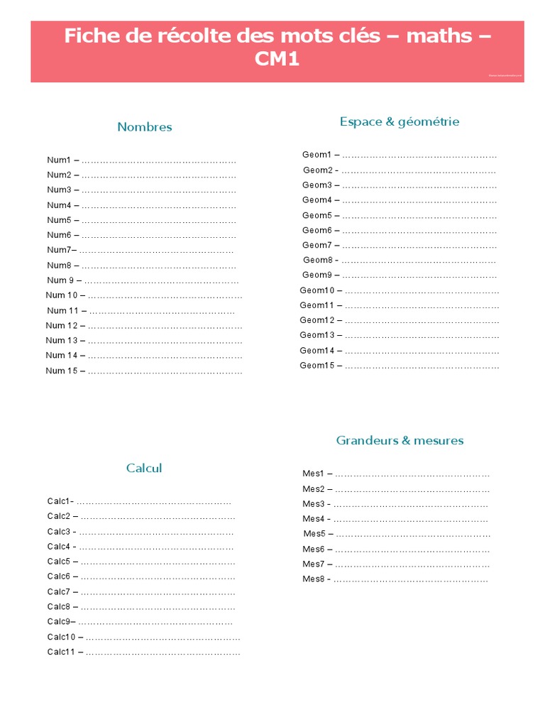 CM1 Fiche Mots Clés | PDF