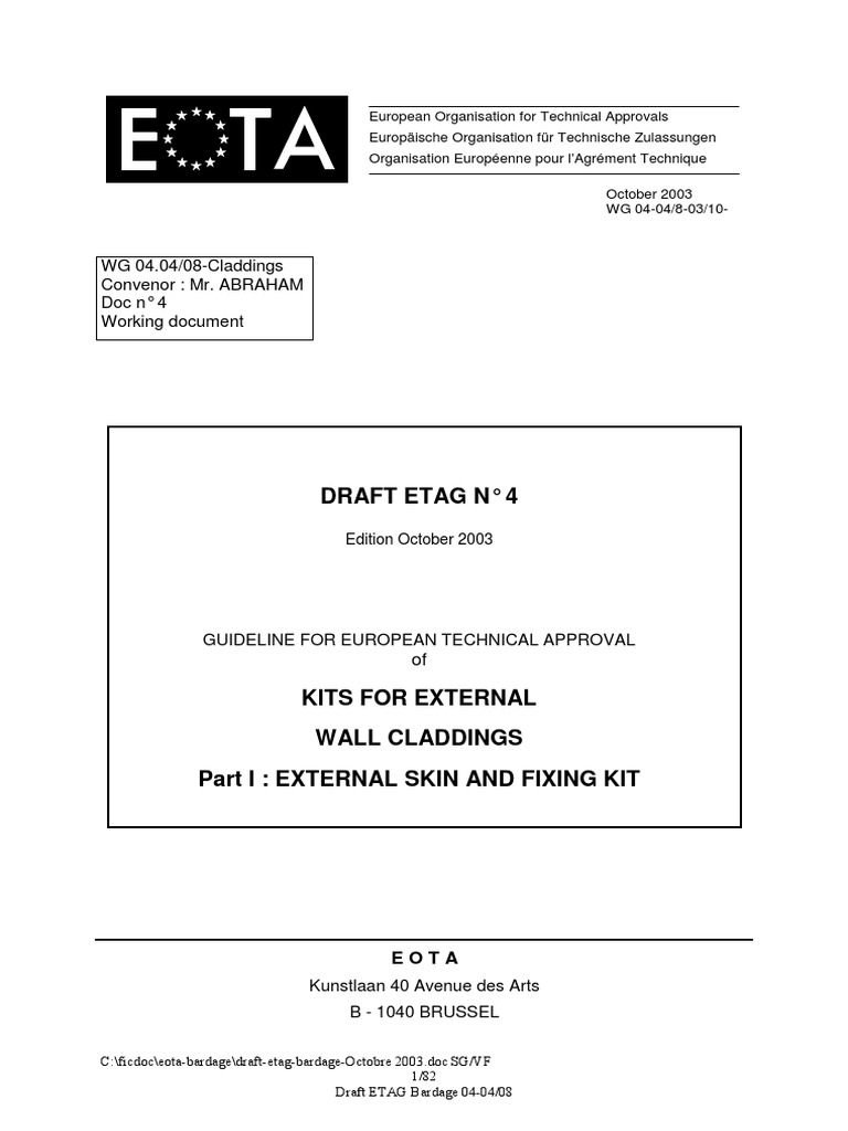 004 ETAG (1003) Kits For External Wall Claddings Part 1