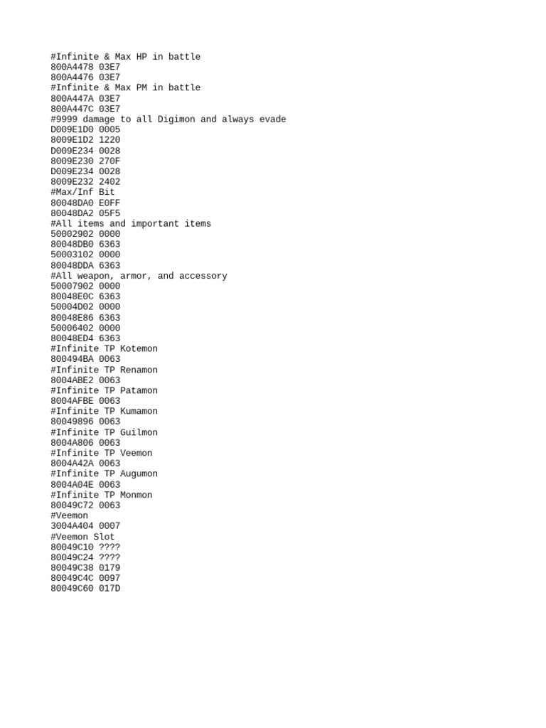 Digimon World DS Cheat Codes Guide | PDF | Technology & Engineering
