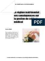 Le Régime Matrimonial: Ses Conséquences Sur La Gestion Du Cabinet Médical