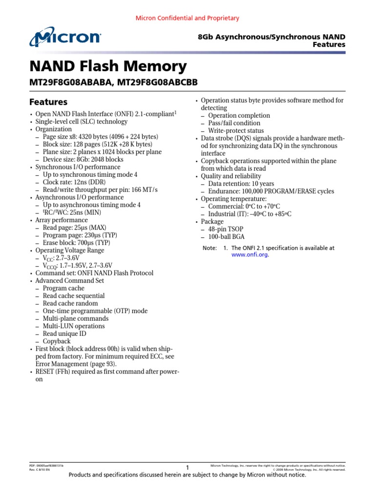 MT29F8G08ABABA Micron | PDF | Flash Memory | Input/Output
