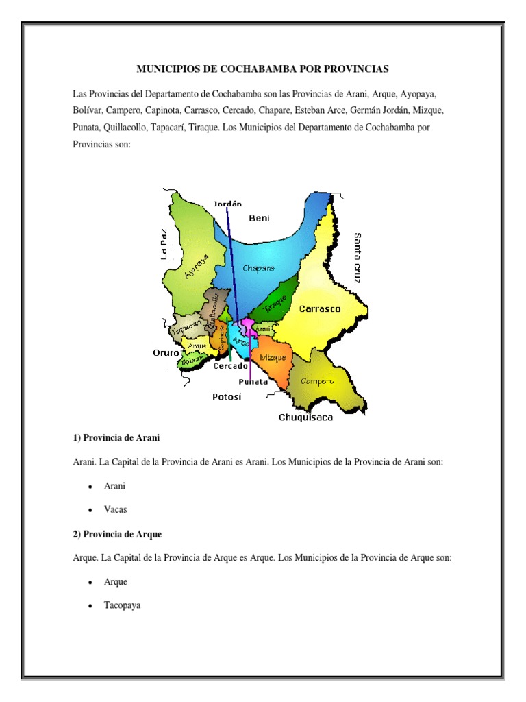 Municipios de Cochabamba Por Provincias | PDF