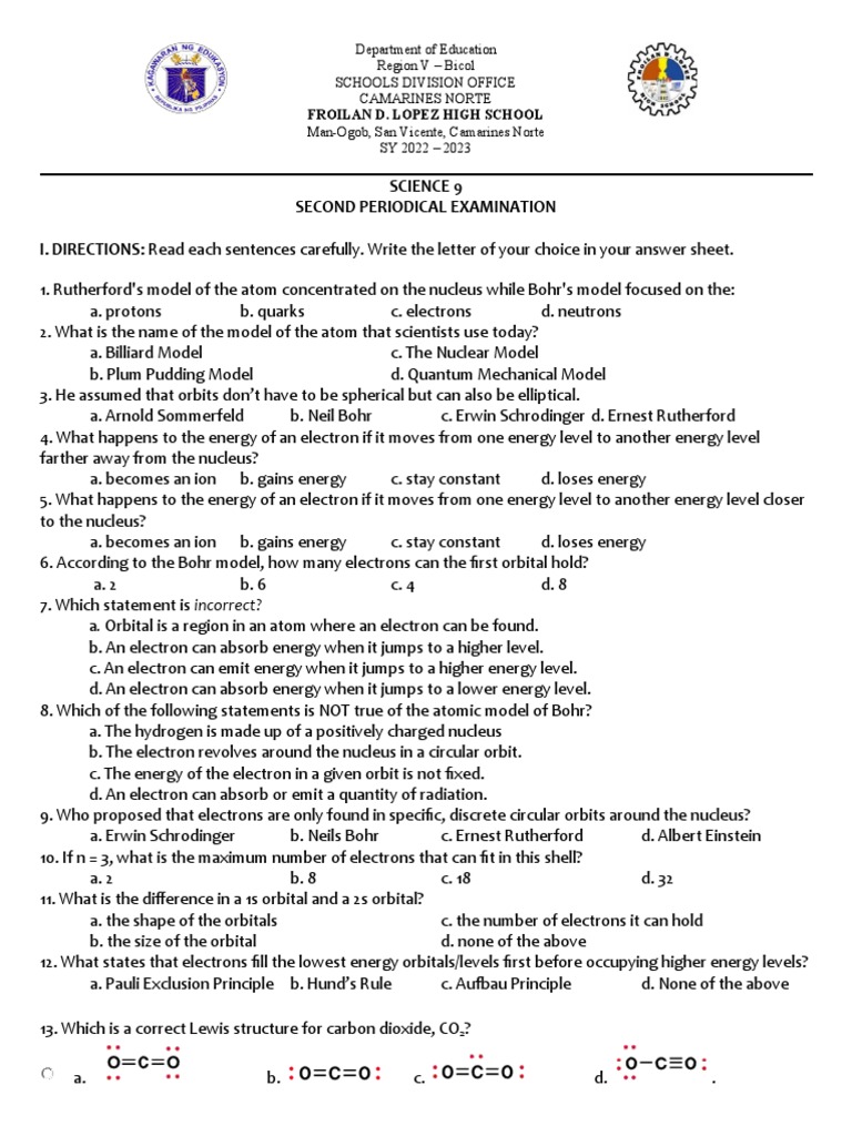 Science 9 Periodical Exam Guide | PDF | Chemical Bond | Ion