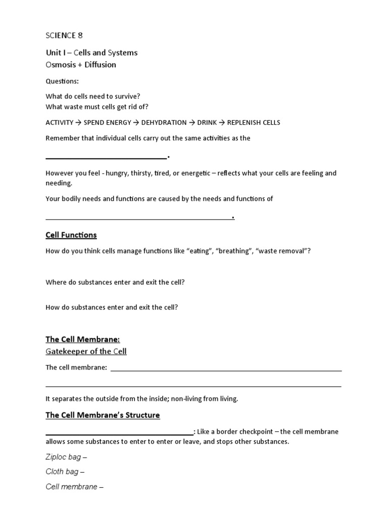 L.7 Cell Membrane + Osmosis and Diffusion Notes PDF Osmosis