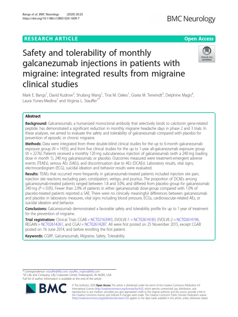 Safety and Tolerability of Monthly Galcanezumab Injections in Patients