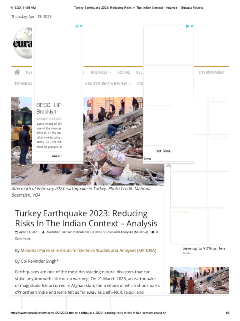 Turkey Earthquake 2023 Reducing Risks in The Indian Context