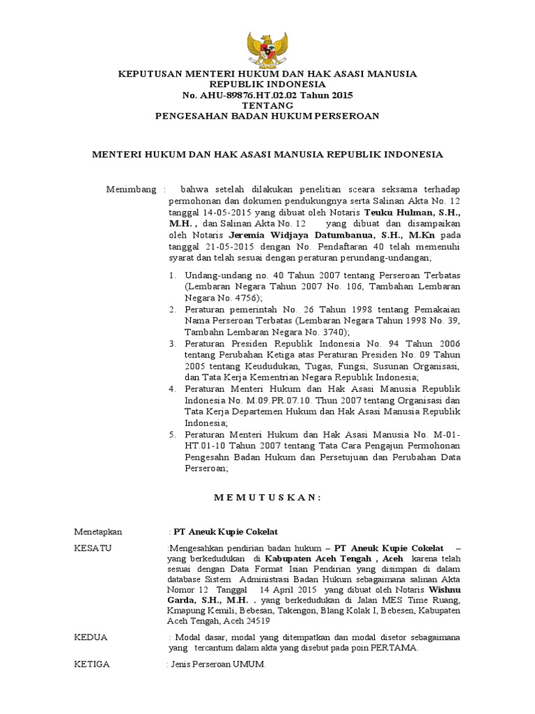 Sk kemenkumham pedirian pt akc pdf