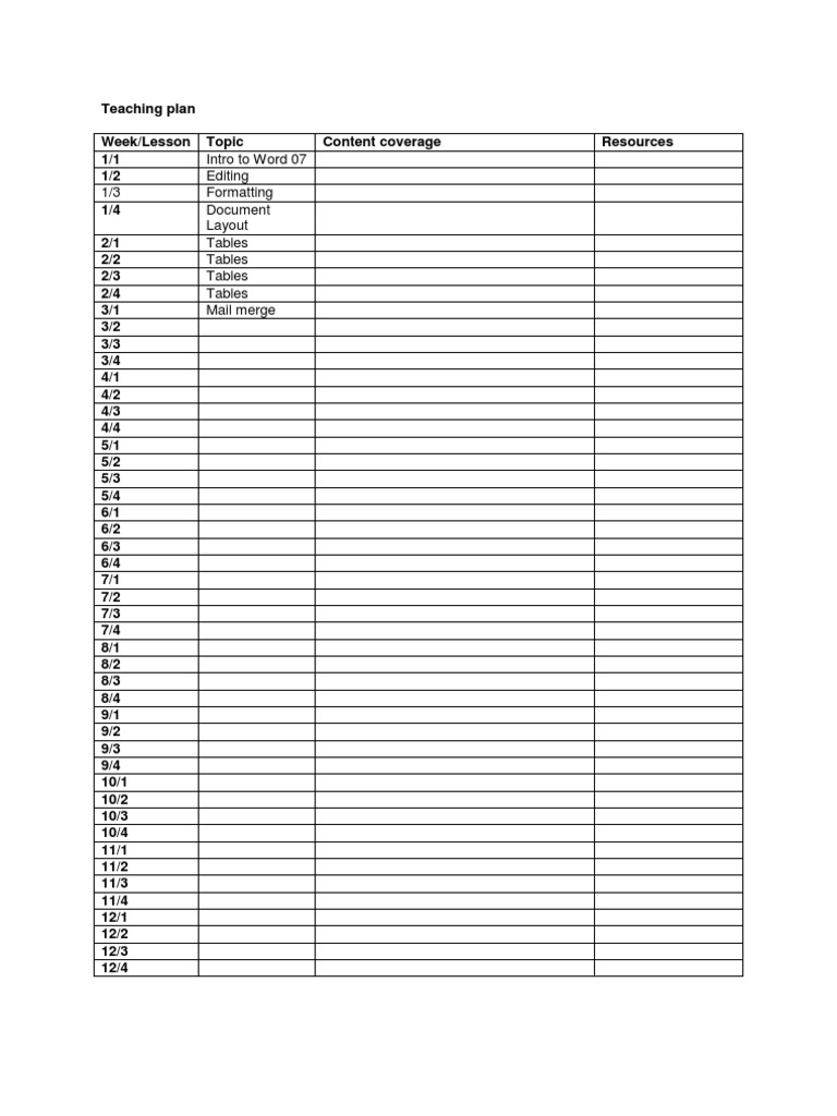 Word 07 Teaching Plan Overview | PDF