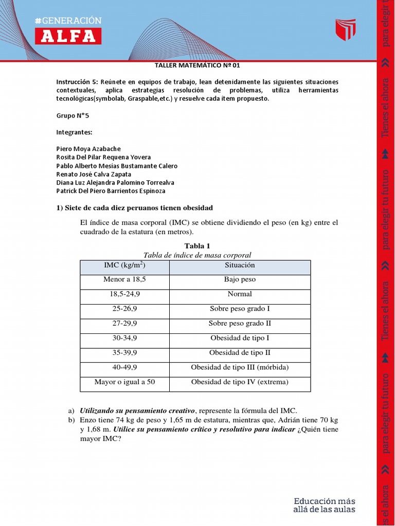 TALLER MATEMÁTICO #01 F | PDF | Índice de masa corporal | Impuestos