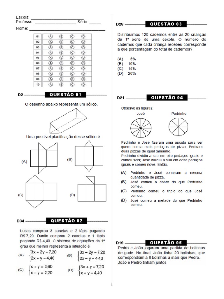 Prova SAEB 2025 - Matemática 9º Ano | PDF