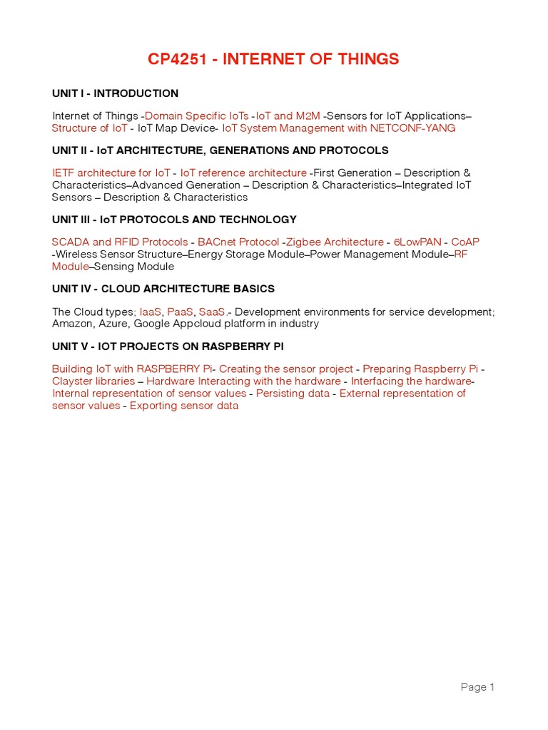 IOT Notes AllUnits PDF | PDF | Internet Of Things | Networking