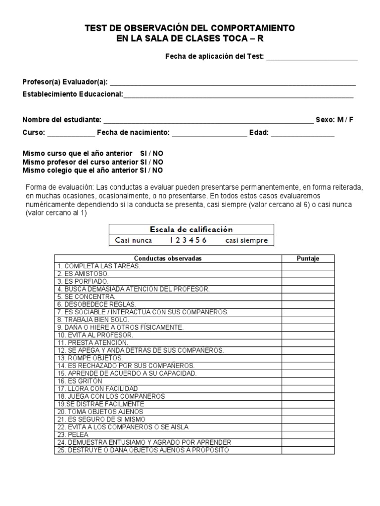 Tocar-R Test de Observación Del Comportamiento | PDF