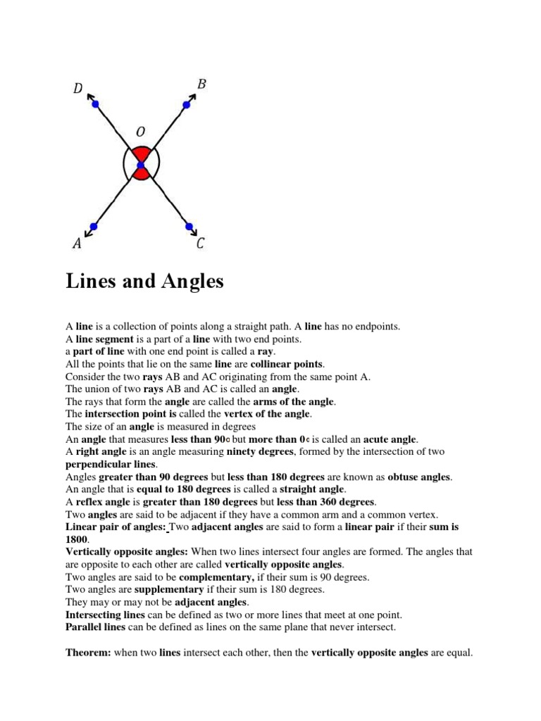 Lines and Angles PDF Angle Line (Geometry)