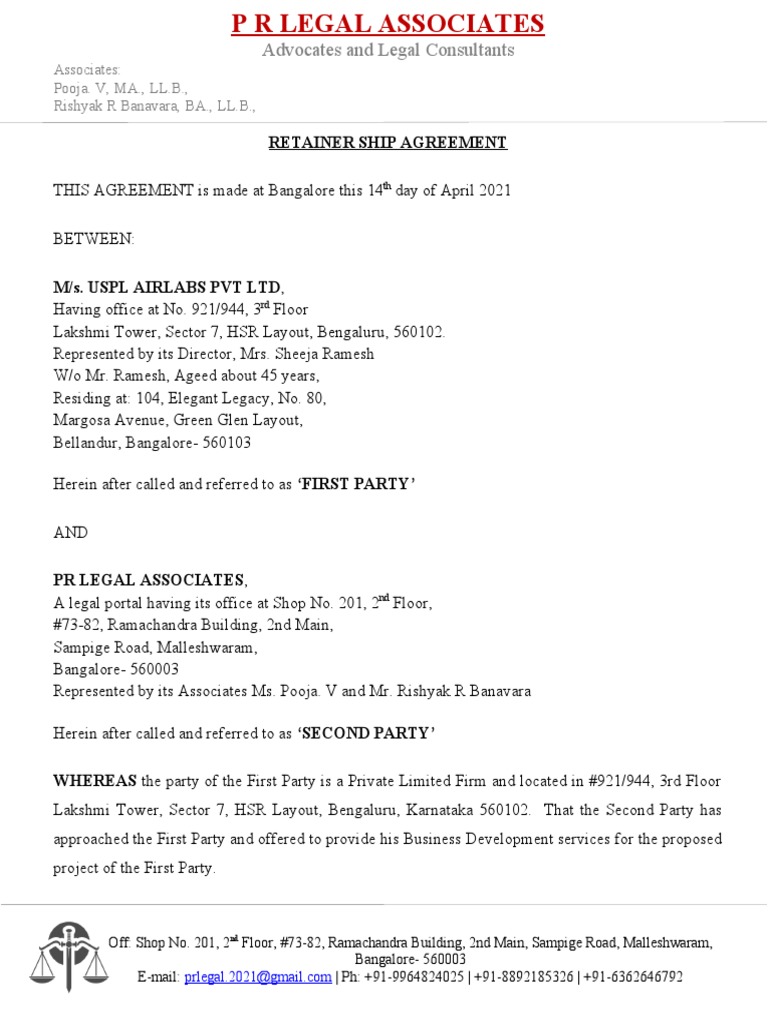 Legal Retainership Agreement with USPL | PDF | Fee | Lawsuit
