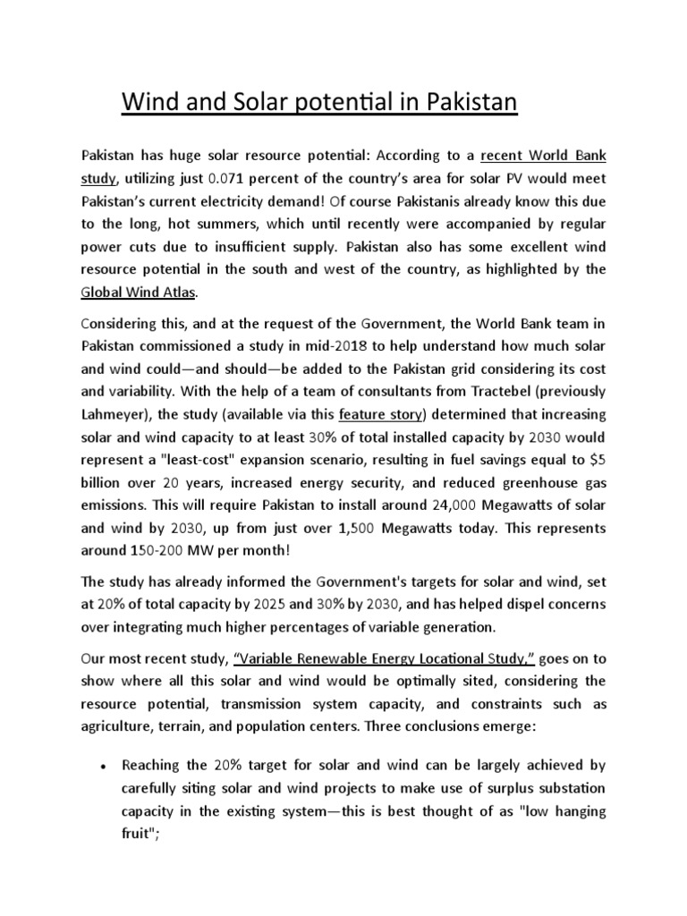Wind and Solar Potential in Pakistan PDF Solar Power Wind Power