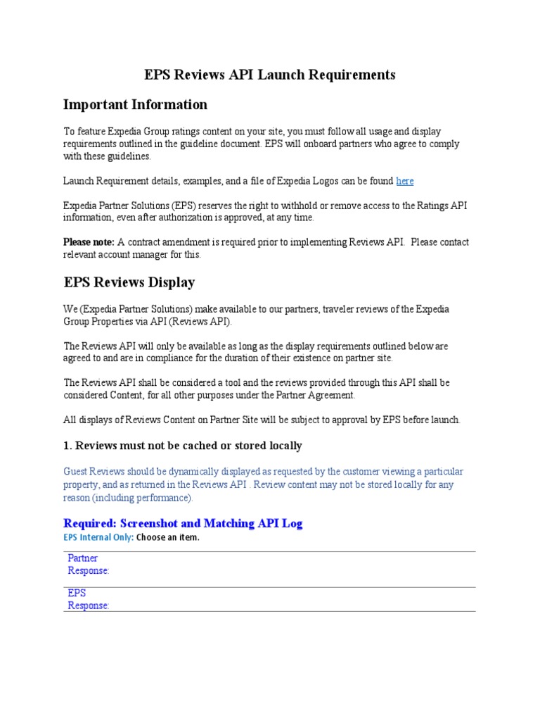 EPS Reviews API Launch Requirements | PDF | Information Technology ...
