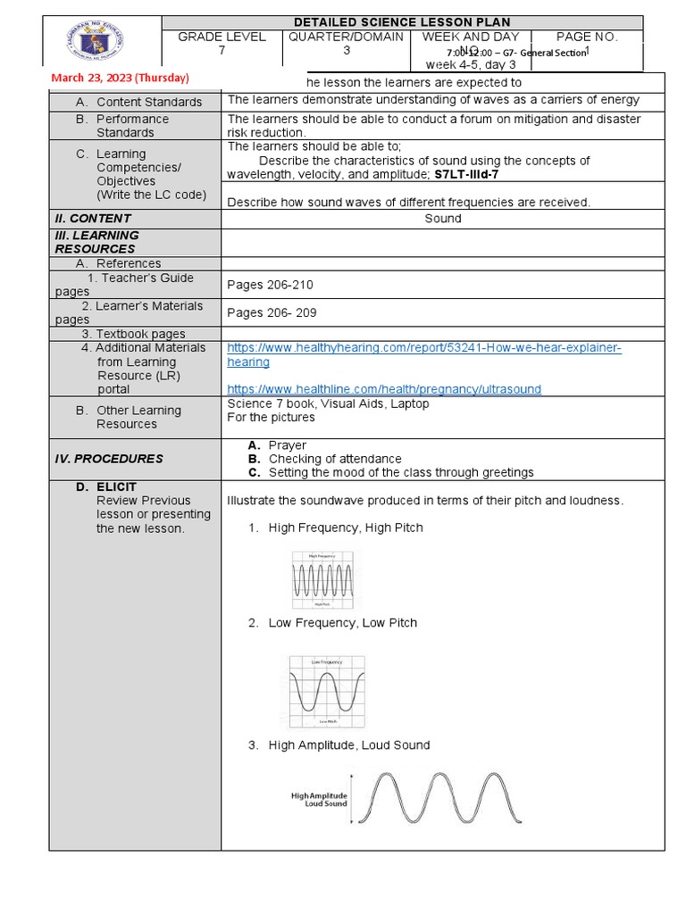 7th Grade Sound Waves Lesson Plan | PDF | Ear | Sound