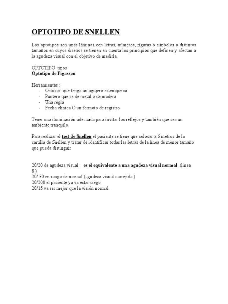 Guía del Test de Snellen y Optotipos | PDF