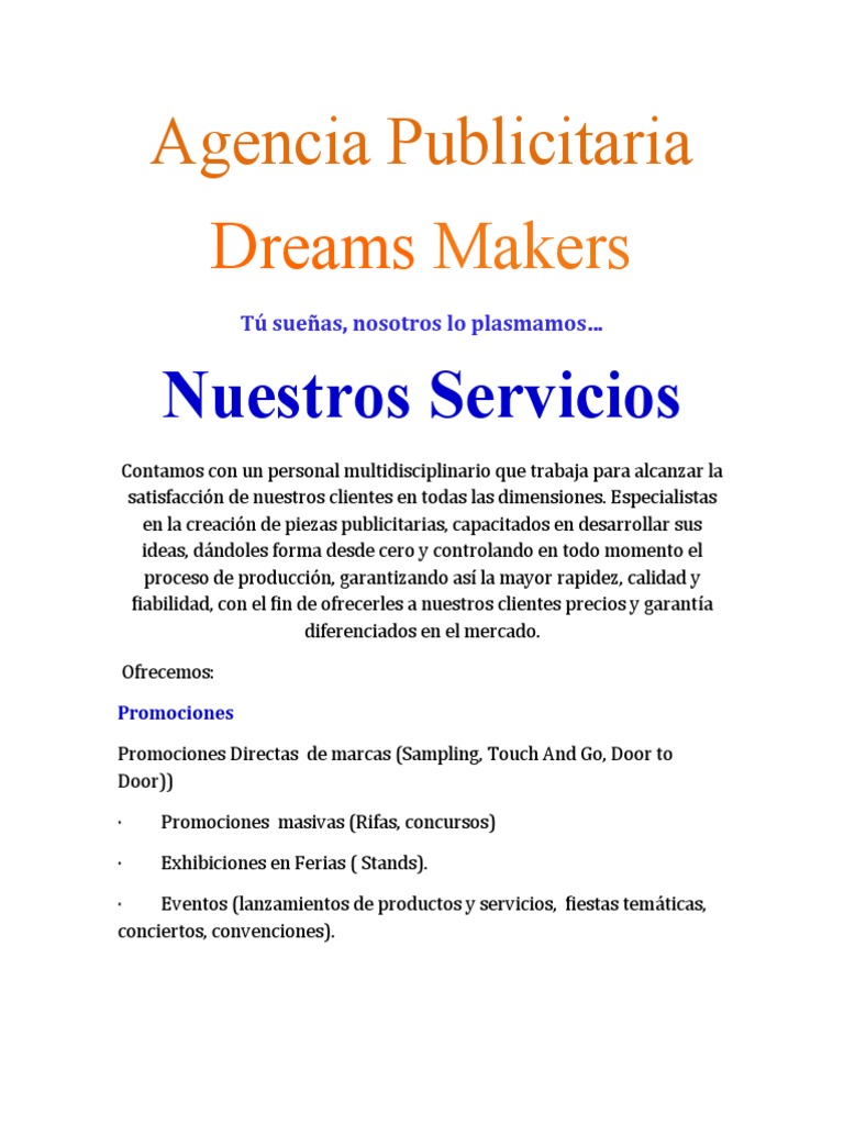 Agencia de Publicidad Dreams Makers | PDF | Publicidad | Póster