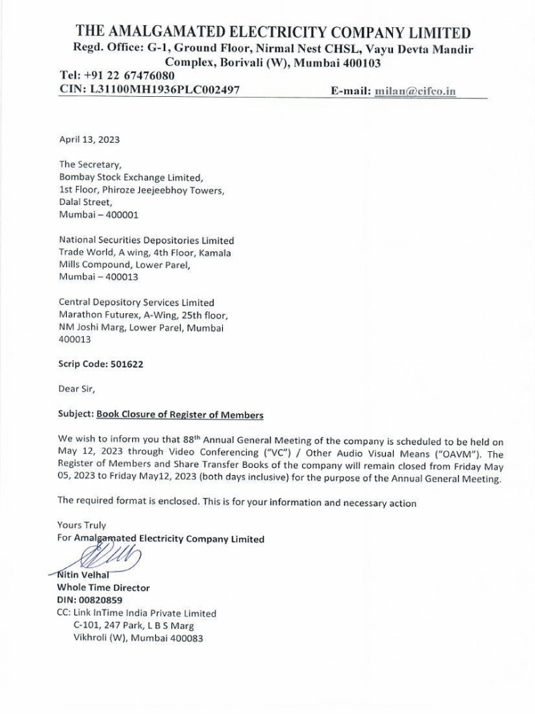 The Amalgamated Electricity Company Limited Download Free PDF