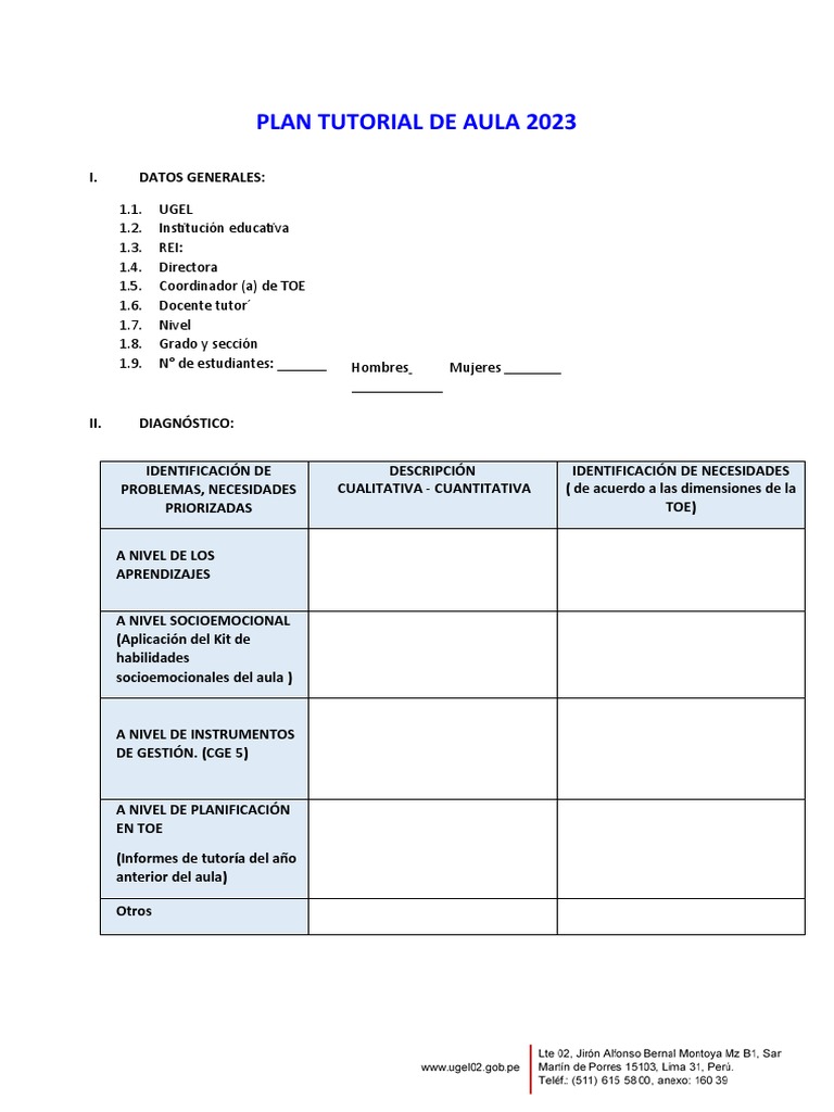 Plan Tutorial de Aula 2023 | PDF | Salón de clases