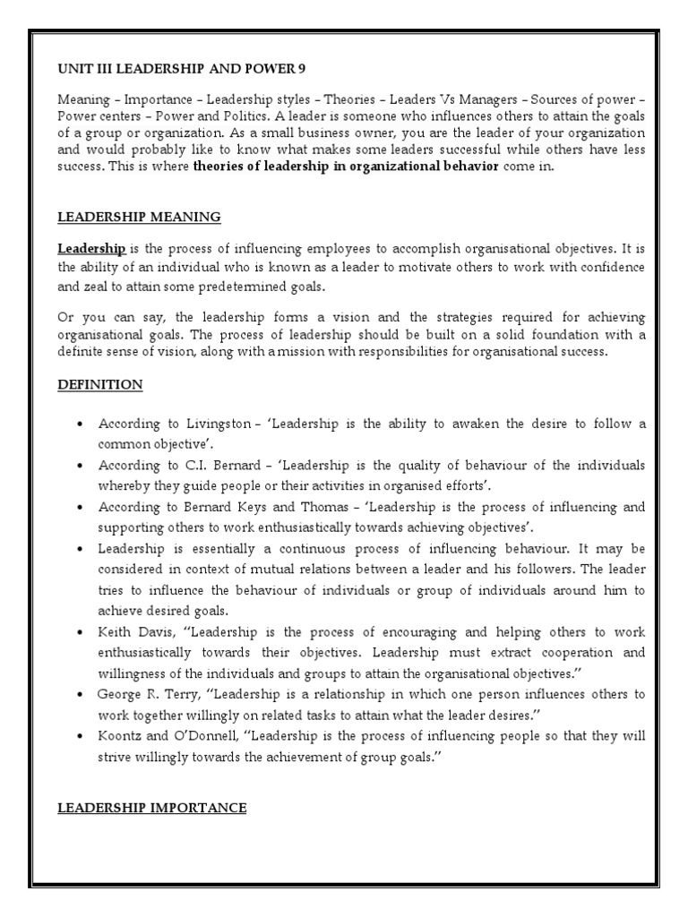 Leadership and Power in Organizations | PDF | Leadership | Power ...