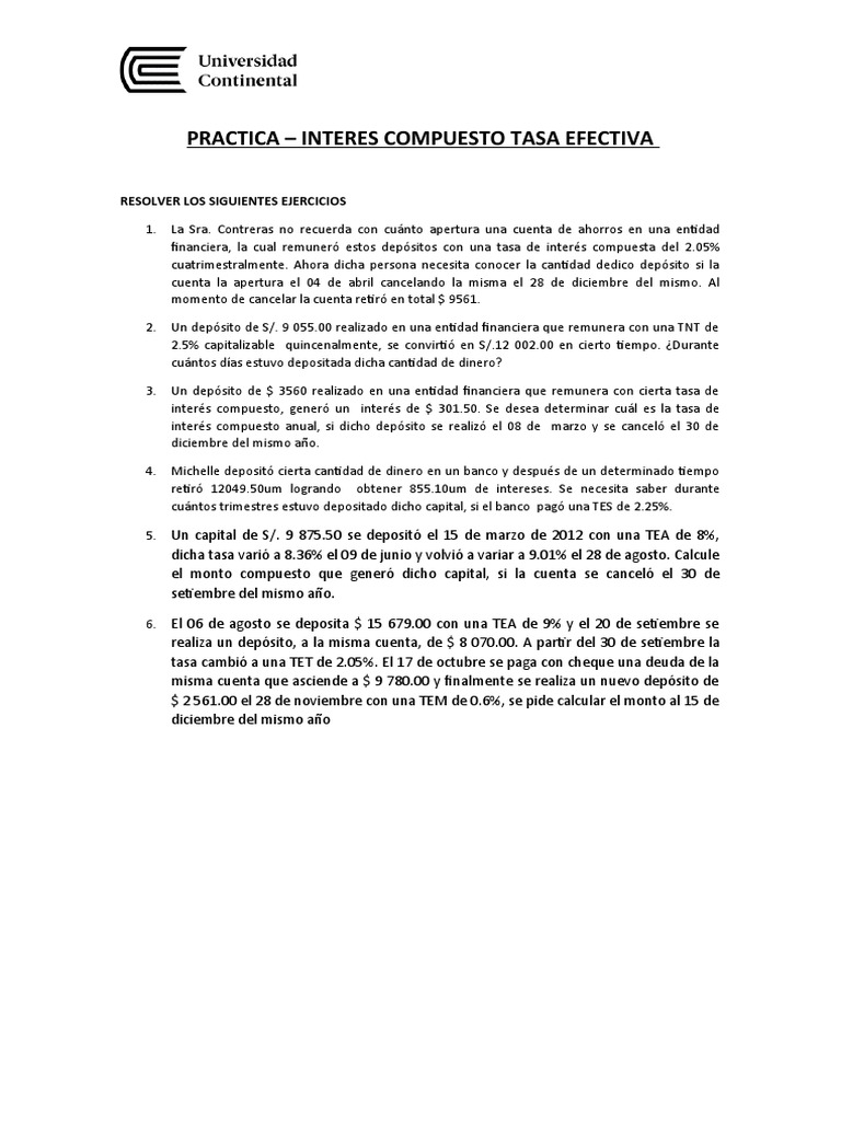 Ejercicios de Interés Compuesto y Tasa Efectiva | PDF