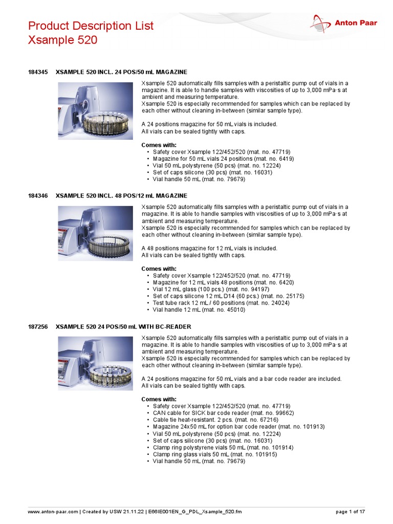 Xsample 520 Product Overview | PDF | Amorphous Solid | Manufactured Goods