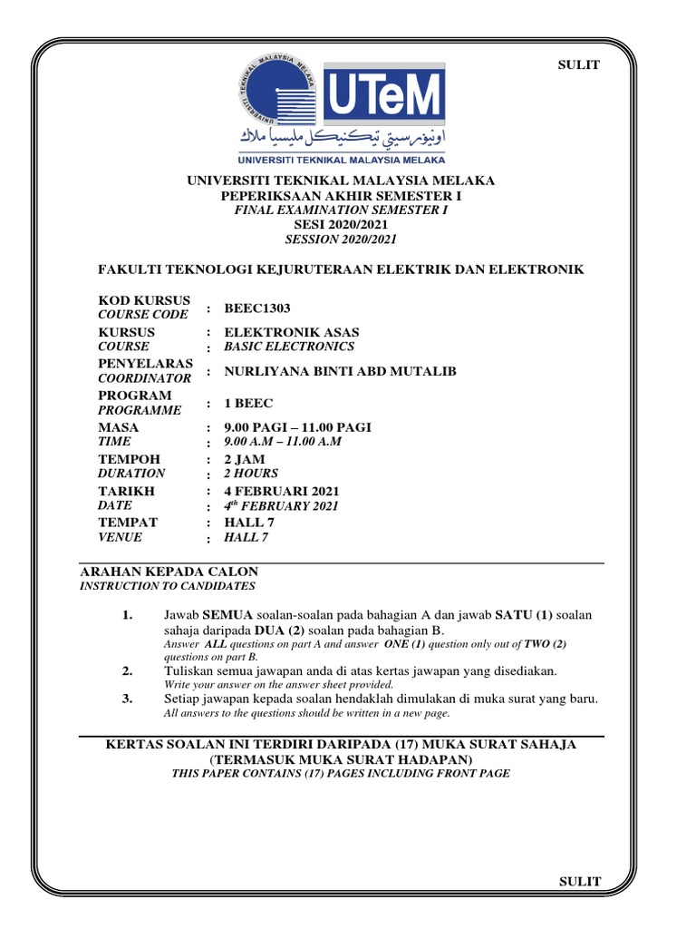 Final Examination Semester I SESSION 2020/2021: Instruction To ...