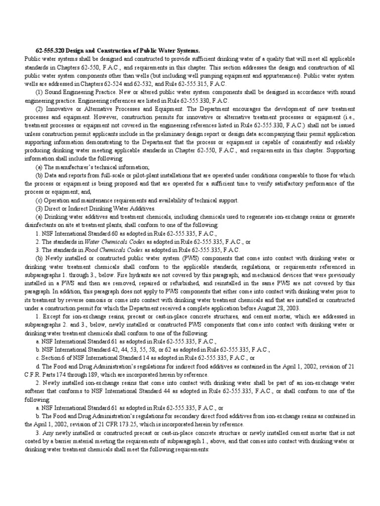 62-555.320 Design and Construction of Public Water Systems | PDF ...