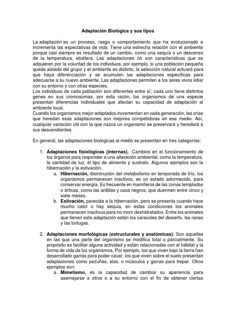 3.1 Adaptación Biológica y Sus Tipos | PDF | Adaptación | Mimetismo
