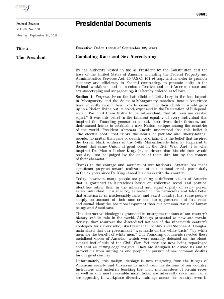 Executive Order on Race and Sex Stereotyping | PDF | Employment ...
