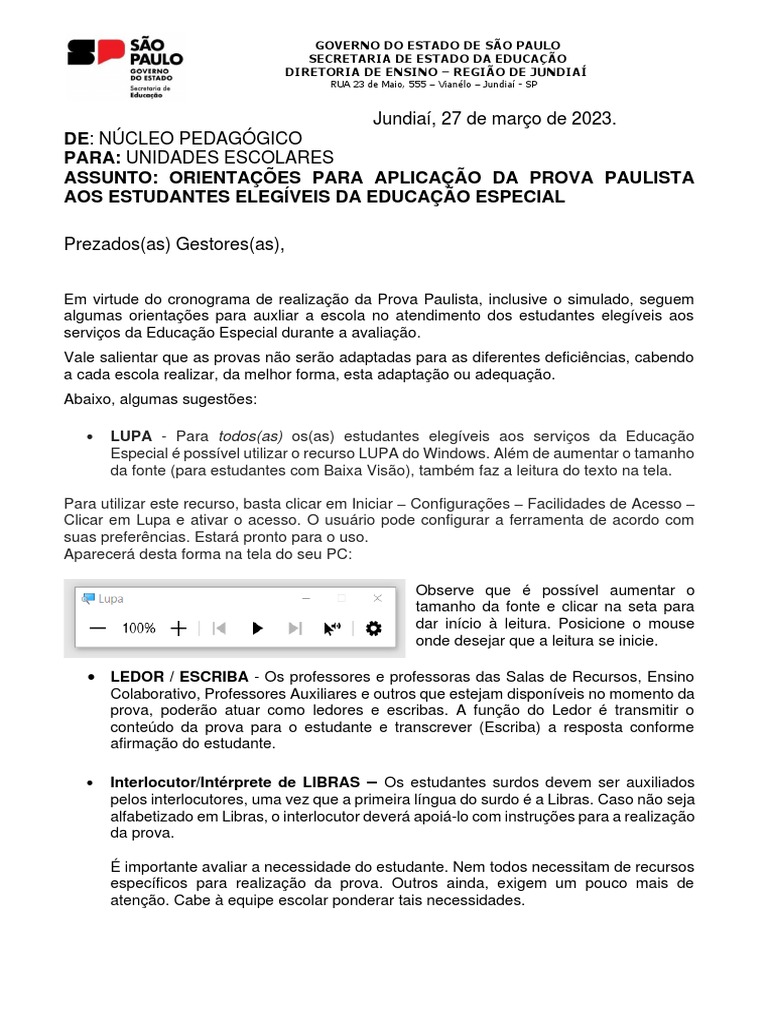 Orientações para Prova Paulista 2 | PDF | Educação Especial | Informática