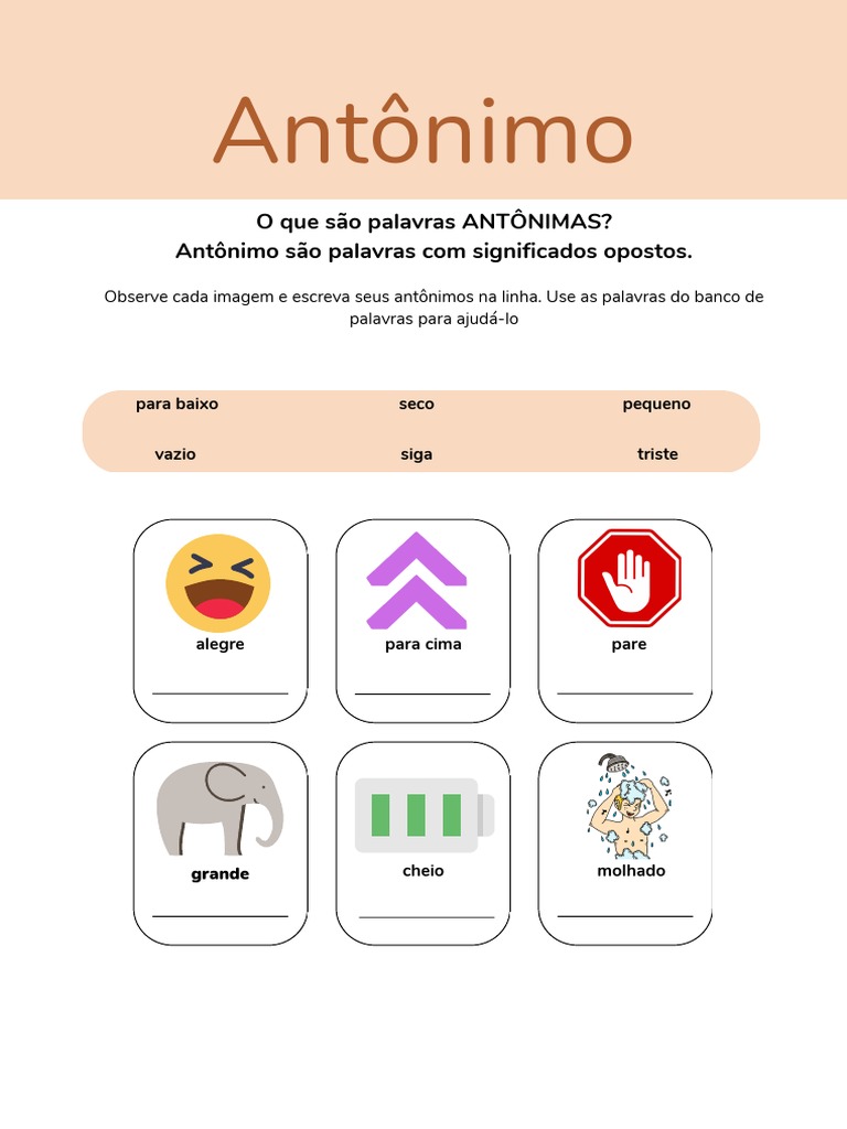O que são palavras antônimas? Significados opostos | PDF