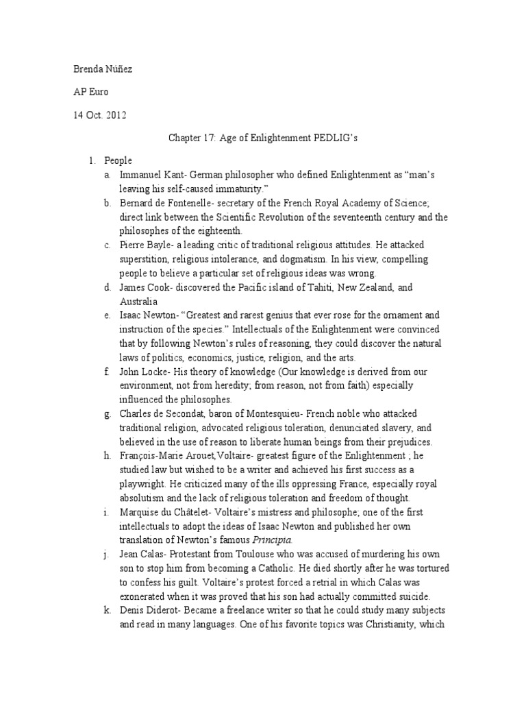 Age of Enlightenment PEDLIGS | PDF | Age Of Enlightenment | Voltaire