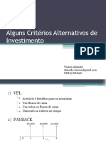 Alguns Critérios Alternativos de Investimento: Vinicio Almeida Ufrn/Depad