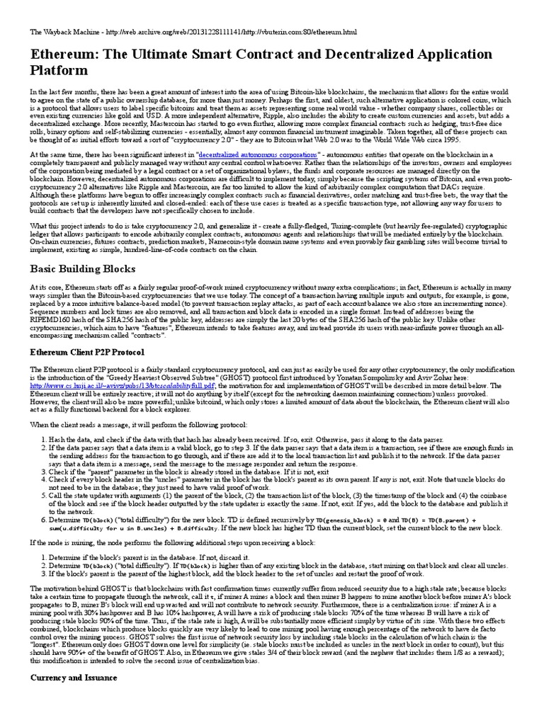 Ethereum White Paper | PDF | Cryptocurrency | String (Computer Science)
