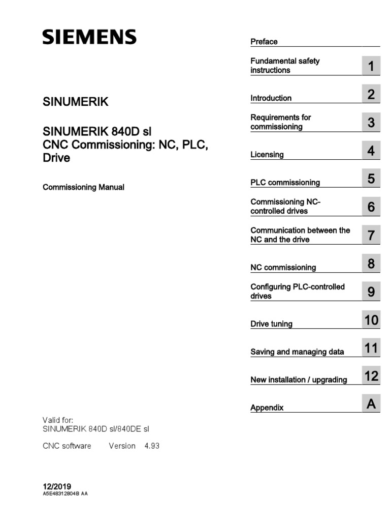 Sinumerik Sinumerik 840D SL CNC Commissioning: NC, PLC, Drive | PDF ...