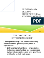 Creating and Leading Entrepreneurial Ventures Module: Principl Es of Management Mgts F 211