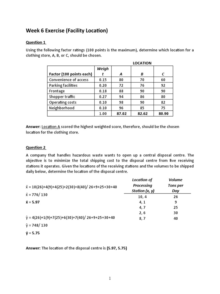 Week 6 Exercise (Facility Location) | PDF