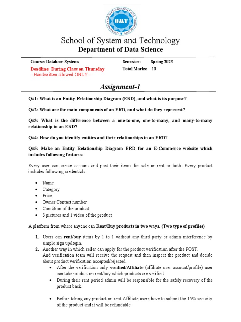 ER Diagram Assignment for E-Commerce System | PDF