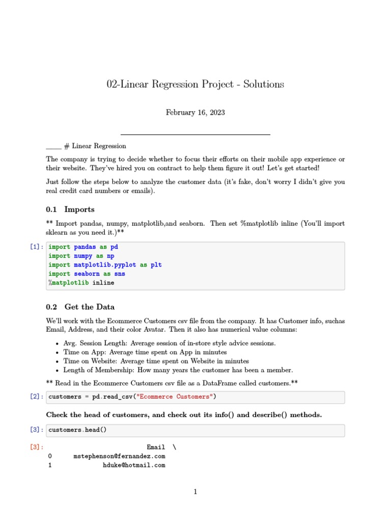 Linear Regression Analysis for E-commerce | PDF